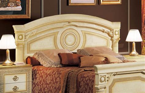 Lacquer Finish King Bedroom Set 5pcs Made In Italy Esf Aida Ivory Gold
