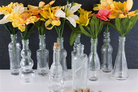 Decorative Clear Glass Bottles With Corks 5 Tall Set Of 10