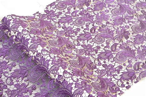 Purple Guipure Lace Fabric Embroidered Flower Fabric Wedding Etsy
