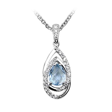 Grace And Co Hope Silver Cz And Blue Topaz Heliotrope Teardrop Pendant