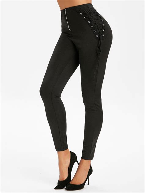 35 Off Lace Up Zip Fly Leggings Rosegal