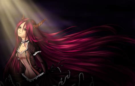 Anime Girl With Horns And Red Hair Gambarku