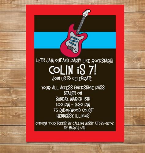 Guitar Invitation Rock N Roll Party Invites Hard Rock Party