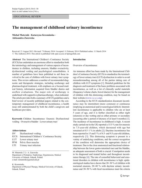 Pdf The Management Of Childhood Urinary Incontinence