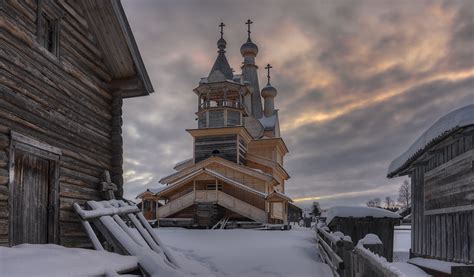 Wallpaper Russia Village Winter Church 2395x1400 Wallpapermaniac