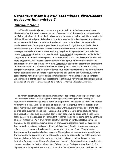 Dissertation Gargantua | Exercices Français | Docsity