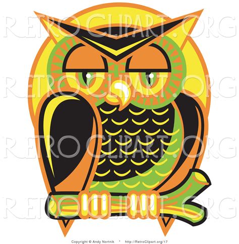 Vector Retro Clipart Of A Wise And Colorful Sleepy Owl Perched On A