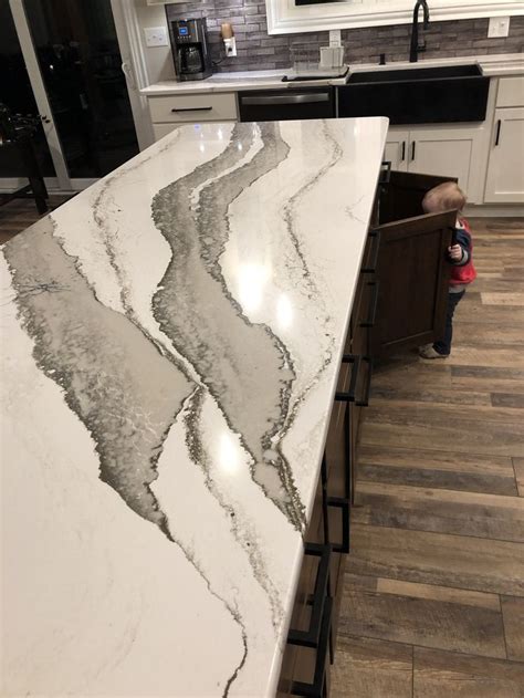 Cambria Quartz Skara Brae With Wood Glass Tile In Kitchen Backsplash