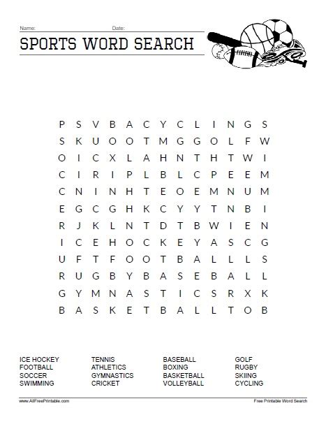 Sports Word Search Free Printable