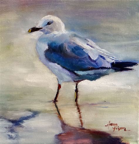 Seagull Reflection At The Beach Bing Images Birds Painting Art
