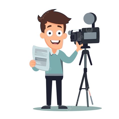 News Reporter Clipart Character With A Camera And News Paper Cartoon