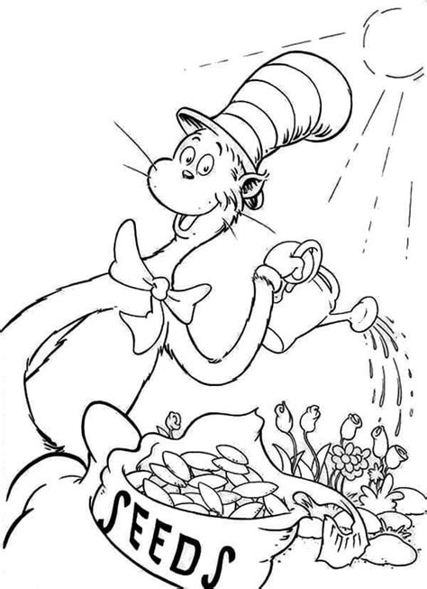 The Cat In The Hat Watering The Flowers Coloring Page Download Print