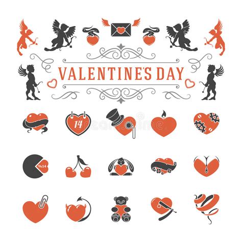 Valentines Day Or Wedding Vintage Objects Vector And Symbols Set Stock