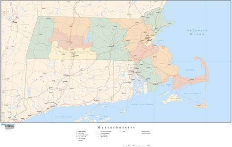 Massachusetts Wall Map With Counties By Map Resources Mapsales