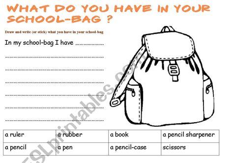What Do You Have In Your Schoolbag Esl Worksheet By Basiazarzycka