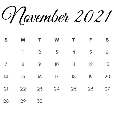 2021 November Calendar Printable Calendar 2023