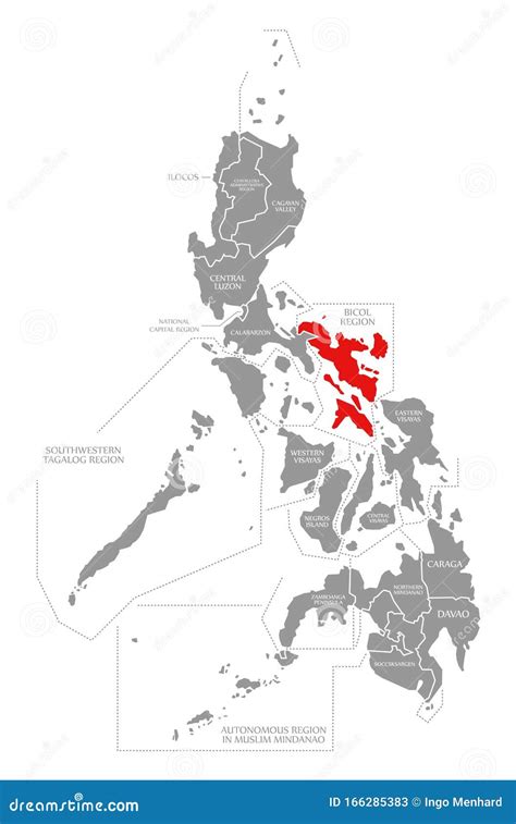Bicol Region Red Highlighted In Map Of Philippines Stock Illustration