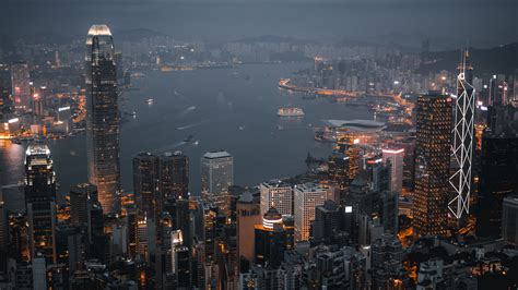 Download Wallpaper 2048x1152 Night City Skyscrapers City Lights Hong