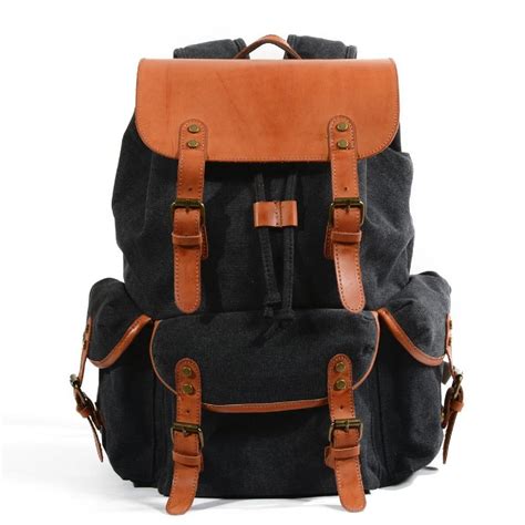 Canvas Leather Backpacks For Men Waterproof Travel Rucksacks Teenagers