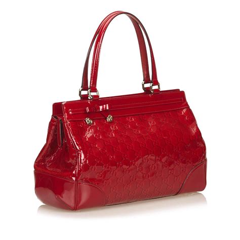 Gucci Red Patent Leather Gg Handbag At 1stdibs