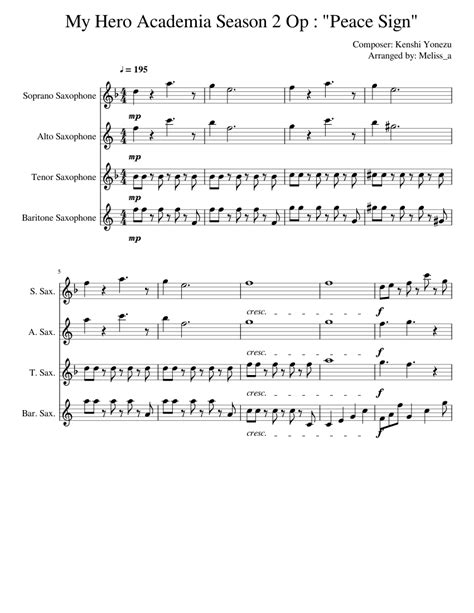 My Hero Academia Season 2 Opening Sheet Music For Soprano Saxophone