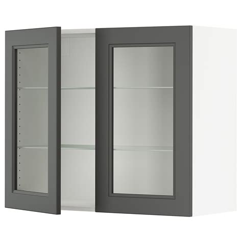 Sektion Wall Cabinet With 2 Glass Doors White Axstad Dark Gray Ikea