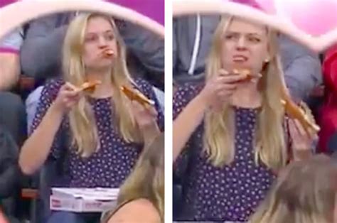 This Woman Stuffing Her Face With Pizza On Kiss Cam Is The Hero We Need
