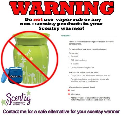 However, you must be careful. Do NOT use Vicks in your warmer!! Fire and burn hazard!! It can also produce harmful vapors in ...