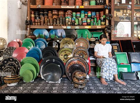 Handicraft Street Seller Bagan Myanmar Burma South East Asia Stock