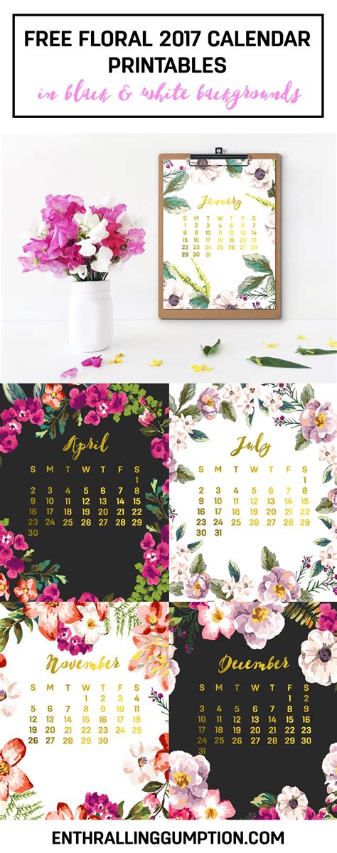 Get Your Copy Of Free Floral 2017 Printables Now In White And Black