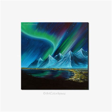 Aurora Borealis Art Oil Painting On Canvas Northern Lights Etsy In