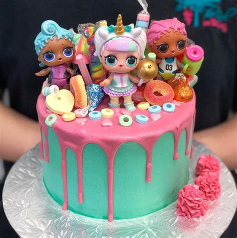 White creme cakes on instagram: Teal and Pink Drip LOL Doll Cake - The Girl on the Swing