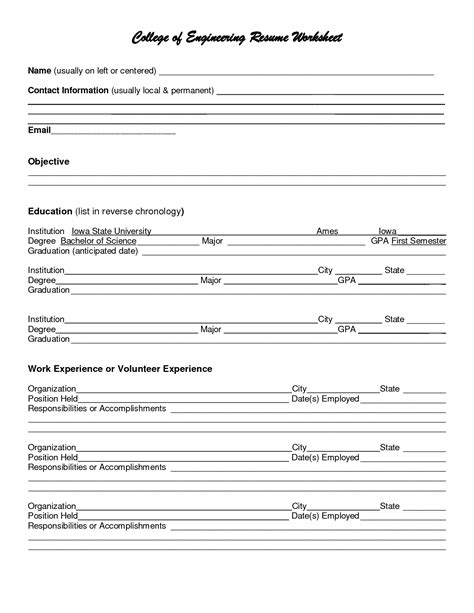 13 Simple Resume Worksheet