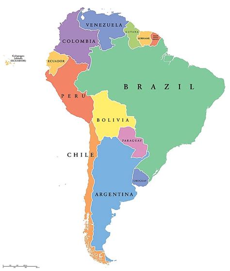 A Map Of South America With All The States And Major Cities Labeled In