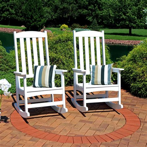 Sunnydaze All Weather Rocking Chair Set Of 2 Faux Wood Design White
