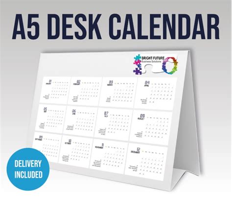 A5 Folded Desk Calendar With Your Branding And 12 Month Design Business