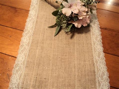 14 Or 16 Wide Burlap And Lace Table Runner Choose Your Length Rustic