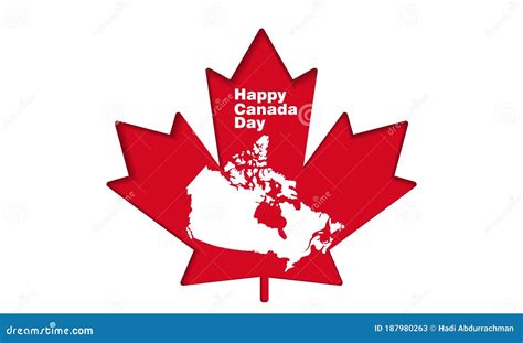 Happy Canada Day Background With Red Maple Leaf Vector Illustration Paper Art Style Stock
