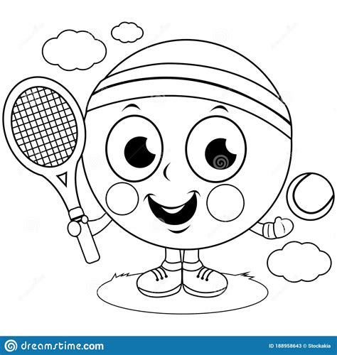 Cartoon Tennis Ball Character Playing Tennis. Tennis Ball Player in