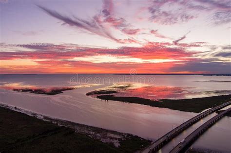 The Mobile Bay Causeway At Sunset On The Alabama Gulf Coast In October
