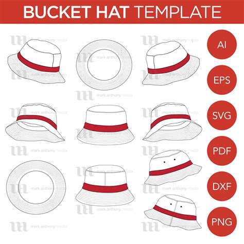 Bucket Hat Template 10 Angles Layered Detailed And Editable Vector