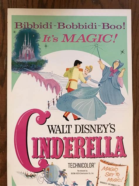 Cinderella Movie Poster Original Insert Size 14x36 Inch R1965 Disney