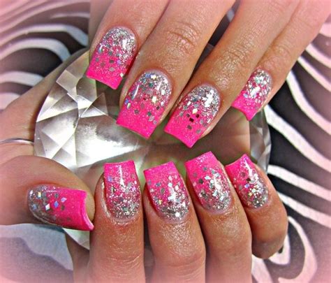 Hot Pink Acrylic Nails Glitter Pink Acrylic Nails Pink Nails Hot