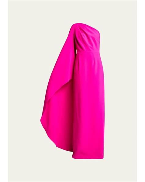 Teri Jon Cape Sleeve One Shoulder Crepe Gown In Pink Lyst