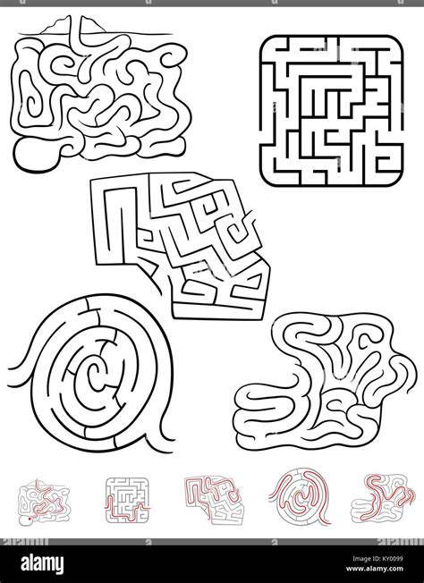 Illustration Of Black And White Mazes Or Labyrinths Activity Games Set