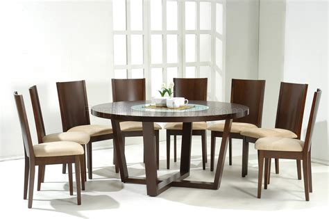 Dark Walnut Modern Round Dining Table Wglass Inlay