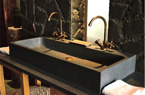 mm double trough granite stone bathroom sink looan