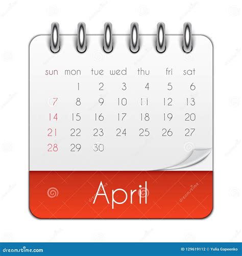 April 2019 Calendar Leaf Template Vector Illustration Stock Vector