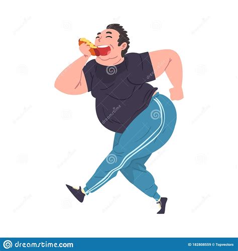Happy Fat Man Obese Character Fatboy Cartoon Vector Illustration