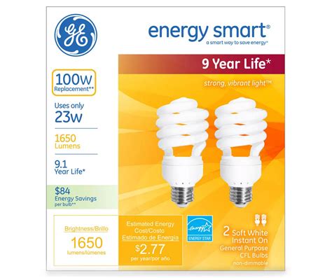 Ge 23 Watt Soft White Energy Smart Spiral Cfl Light Bulbs 2 Pack Big